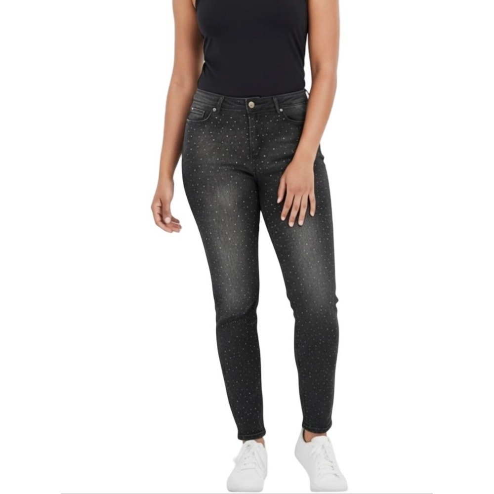 Rebecca Minkoff Washed Black Grey Crystal Rhinestone Studded Jeans Plus Size 20